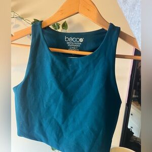 Deep blue work out shirt crop top. Size XS. Brand Becca.